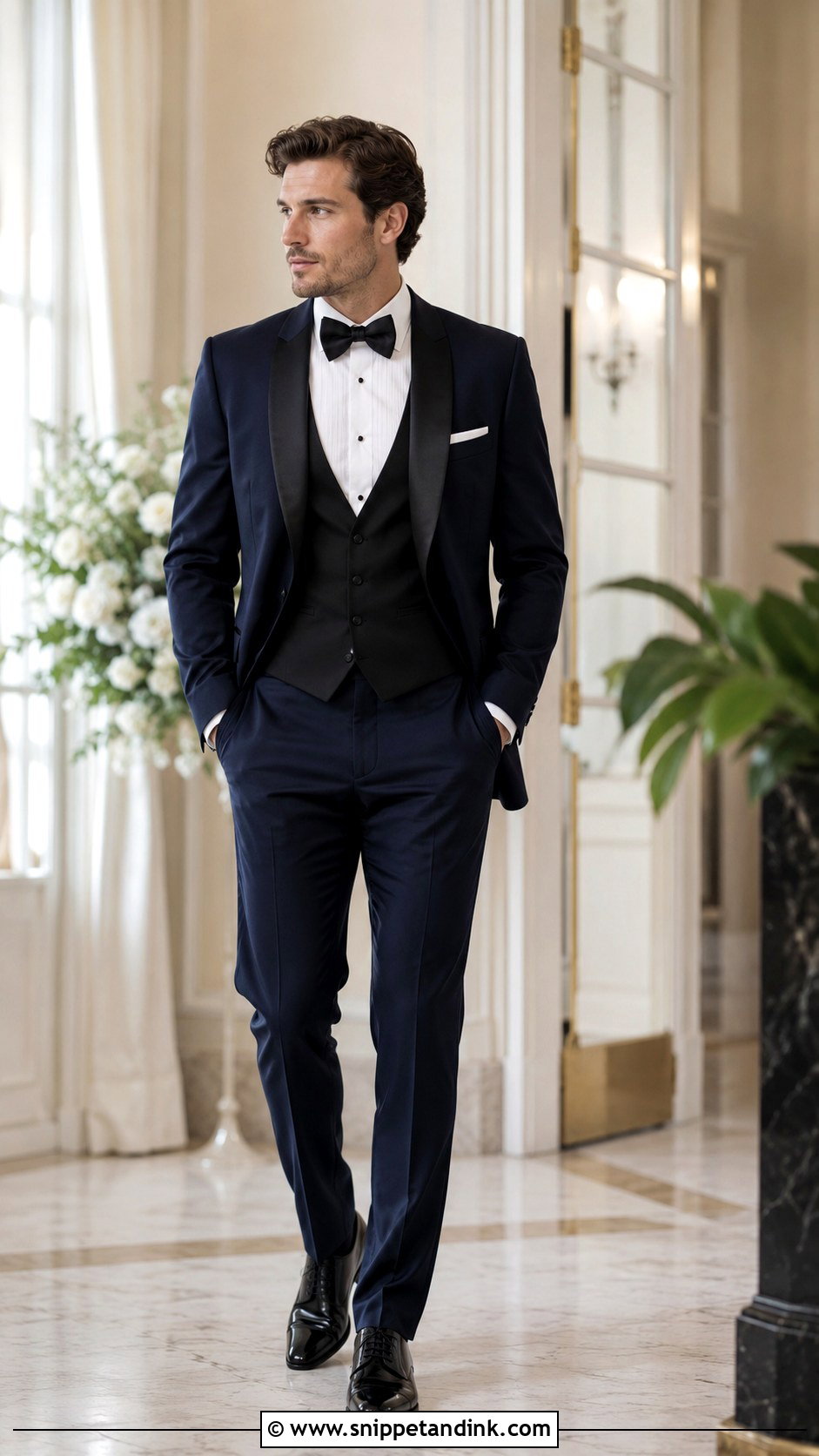 Navy Tux With Black Vest - Snippet and Ink - 25 Navy Tux Wedding Ideas