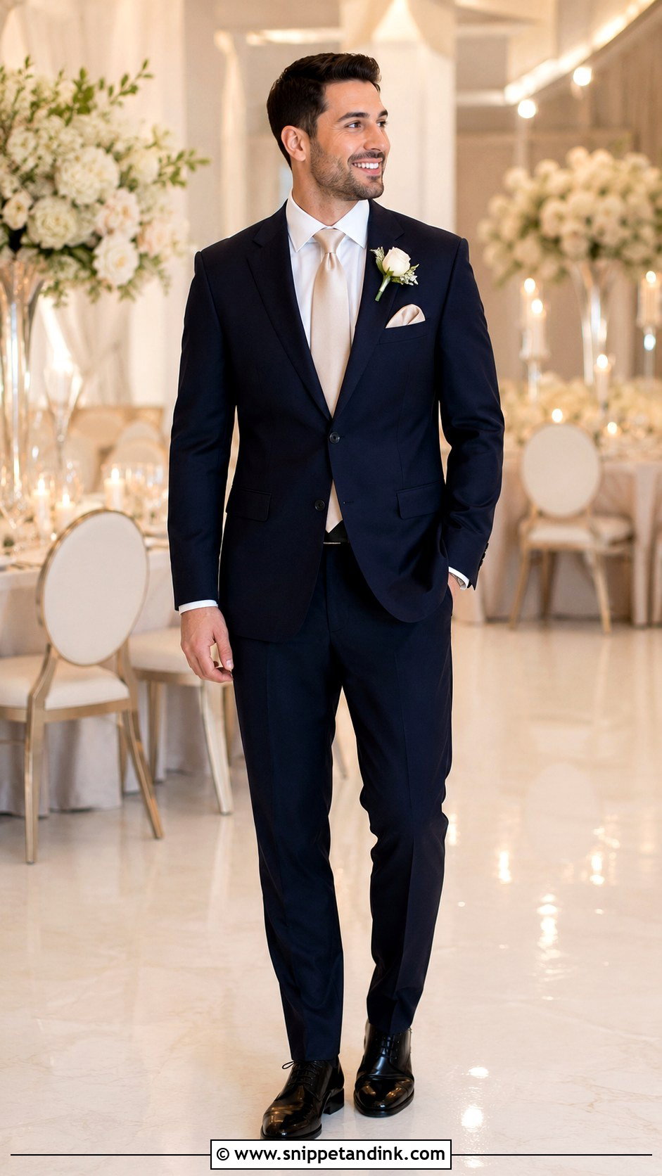 Navy Tux With Champagne Tie - Snippet and Ink - 25 Navy Tux Wedding Ideas