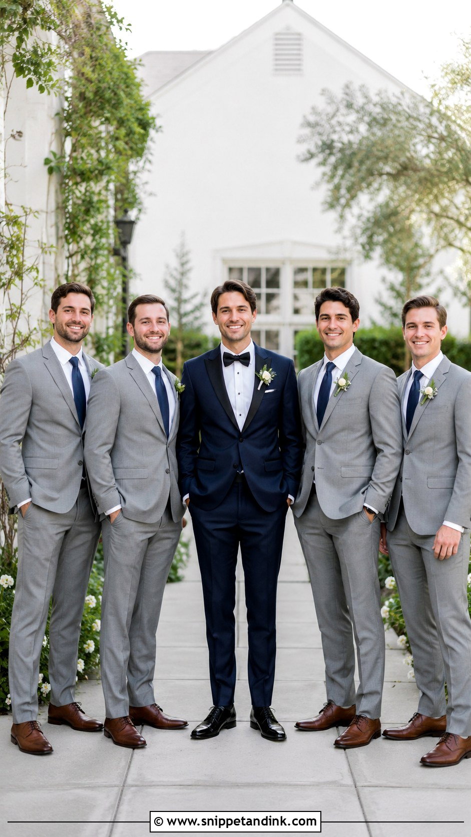 Navy Tux With Gray Groomsmen Suits - Snippet and Ink - 25 Navy Tux Wedding Ideas