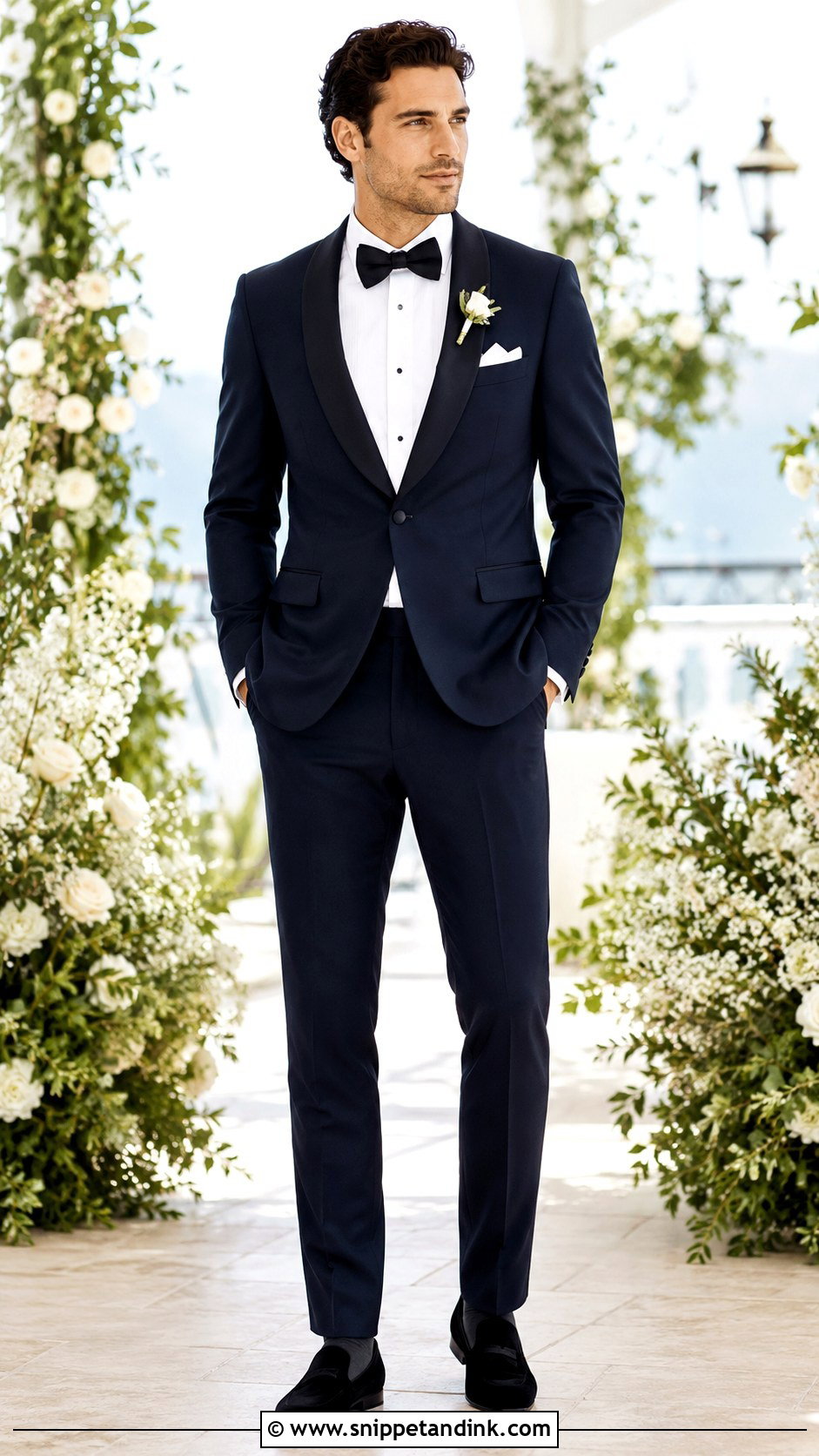 Navy Tux With Shawl Lapel - Snippet and Ink - 25 Navy Tux Wedding Ideas