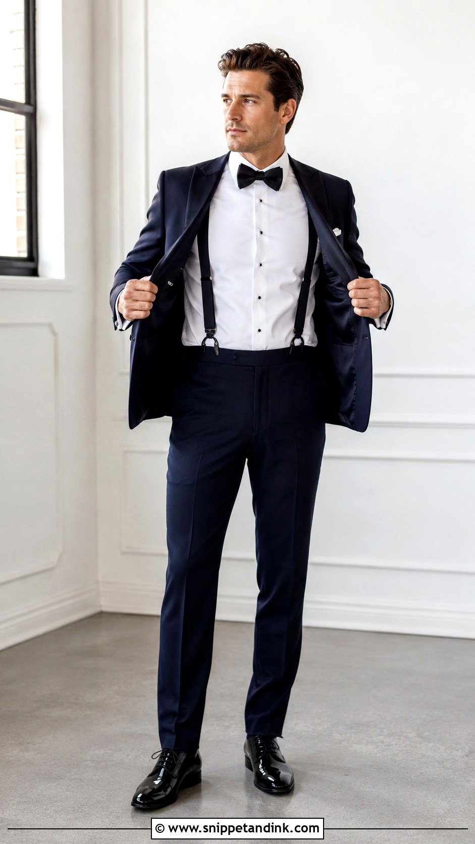 Navy Tux With Suspenders - Snippet and Ink - 25 Navy Tux Wedding Ideas