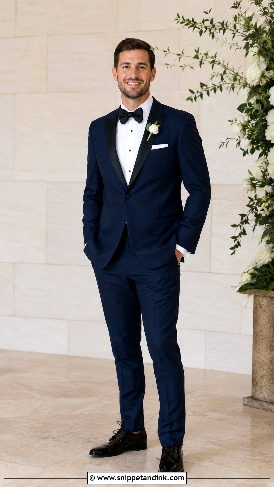 Navy Tux With White Pocket Square - Snippet and Ink - 25 Navy Tux Wedding Ideas