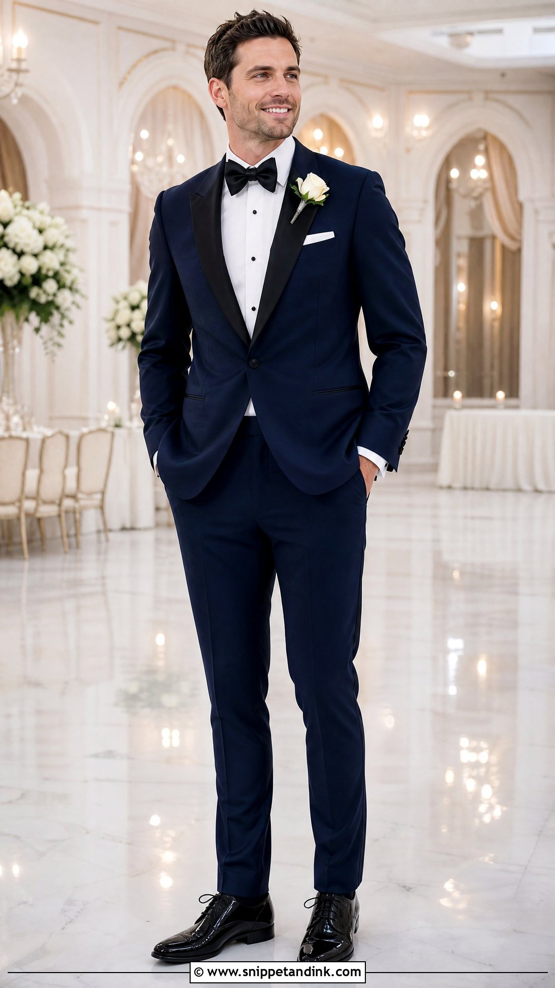 Navy Tuxedo With Black Bow Tie - Snippet and Ink - 20 Navy Tuxedo Wedding Ideas