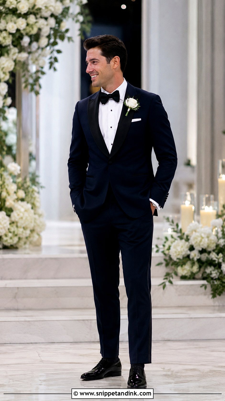Navy Tuxedo With Black Bow Tie - Snippet and Ink - 20 Navy Suits Wedding