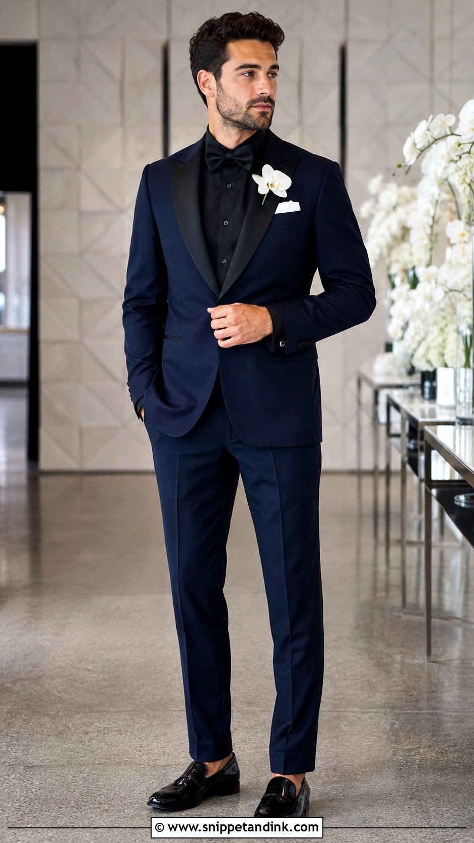 Navy Tuxedo With Black Shirt - Snippet and Ink - 20 Navy Tuxedo Wedding Ideas