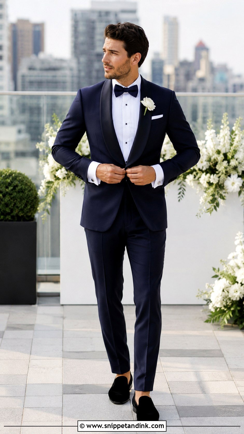 Navy Tuxedo With Navy Bow Tie - Snippet and Ink - 20 Navy Tuxedo Wedding Ideas