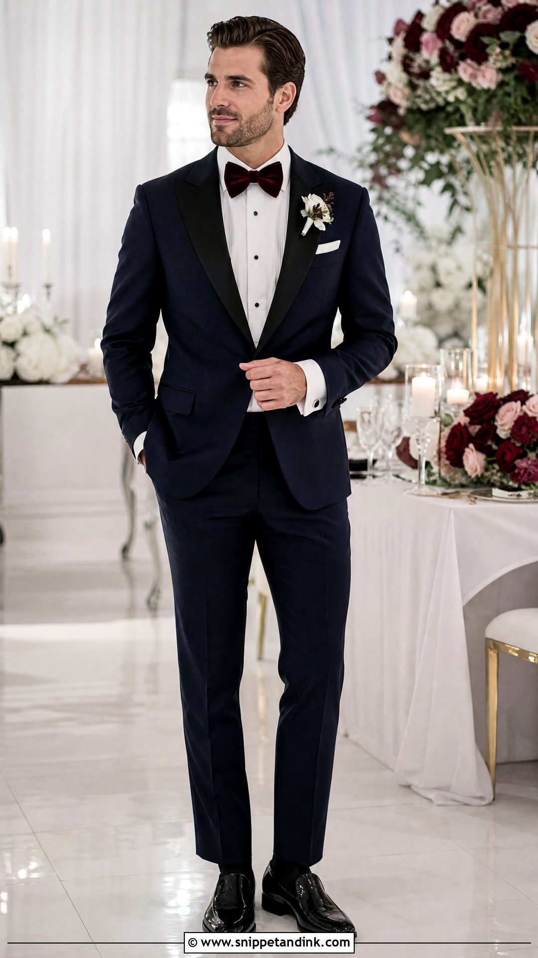 Navy Tuxedo With Velvet Wedding Bow Tie - Snippet and Ink - 20 Wedding Tie Ideas