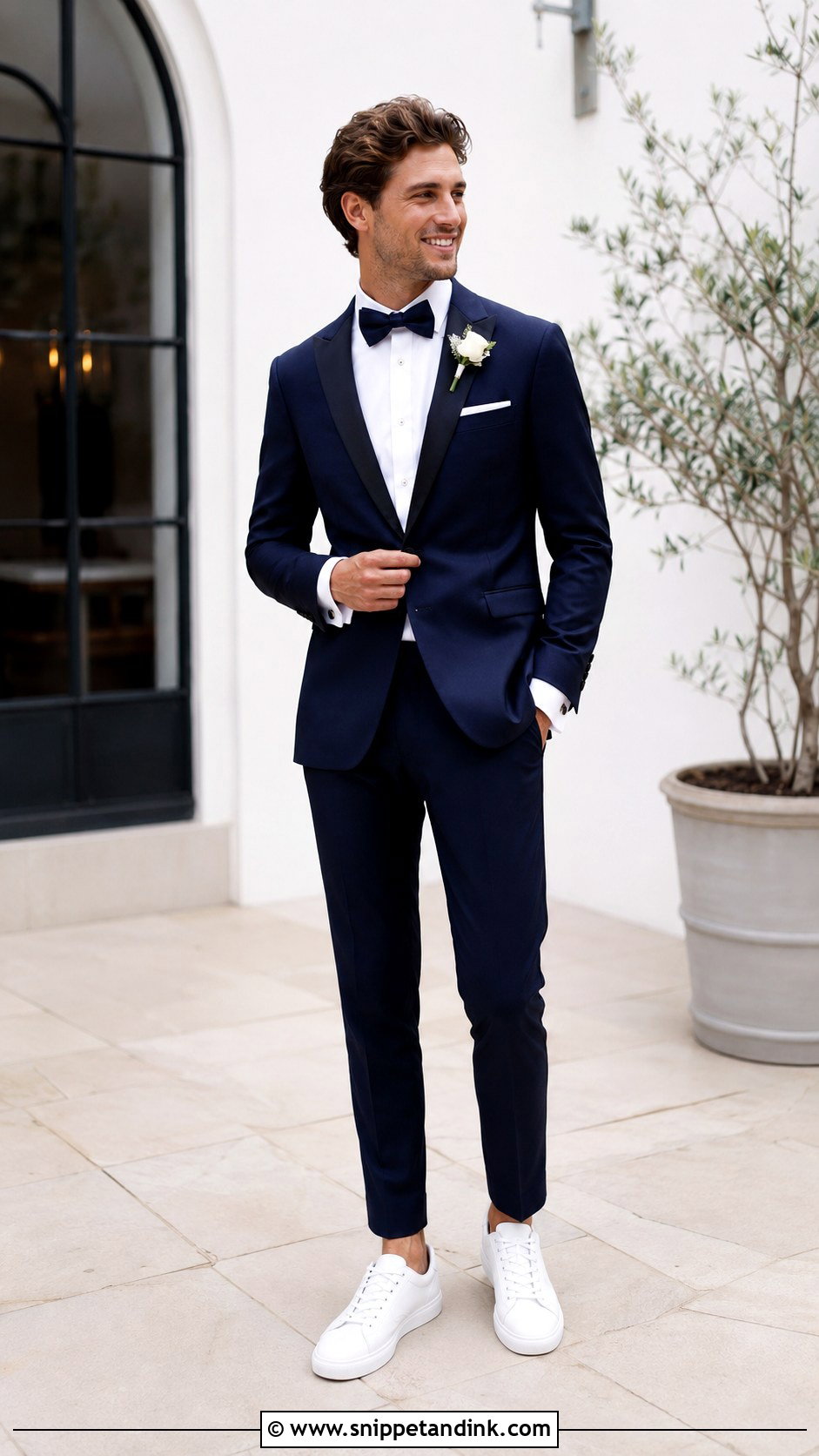 Navy Tuxedo With White Sneakers - Snippet and Ink - 20 Navy Tuxedo Wedding Ideas