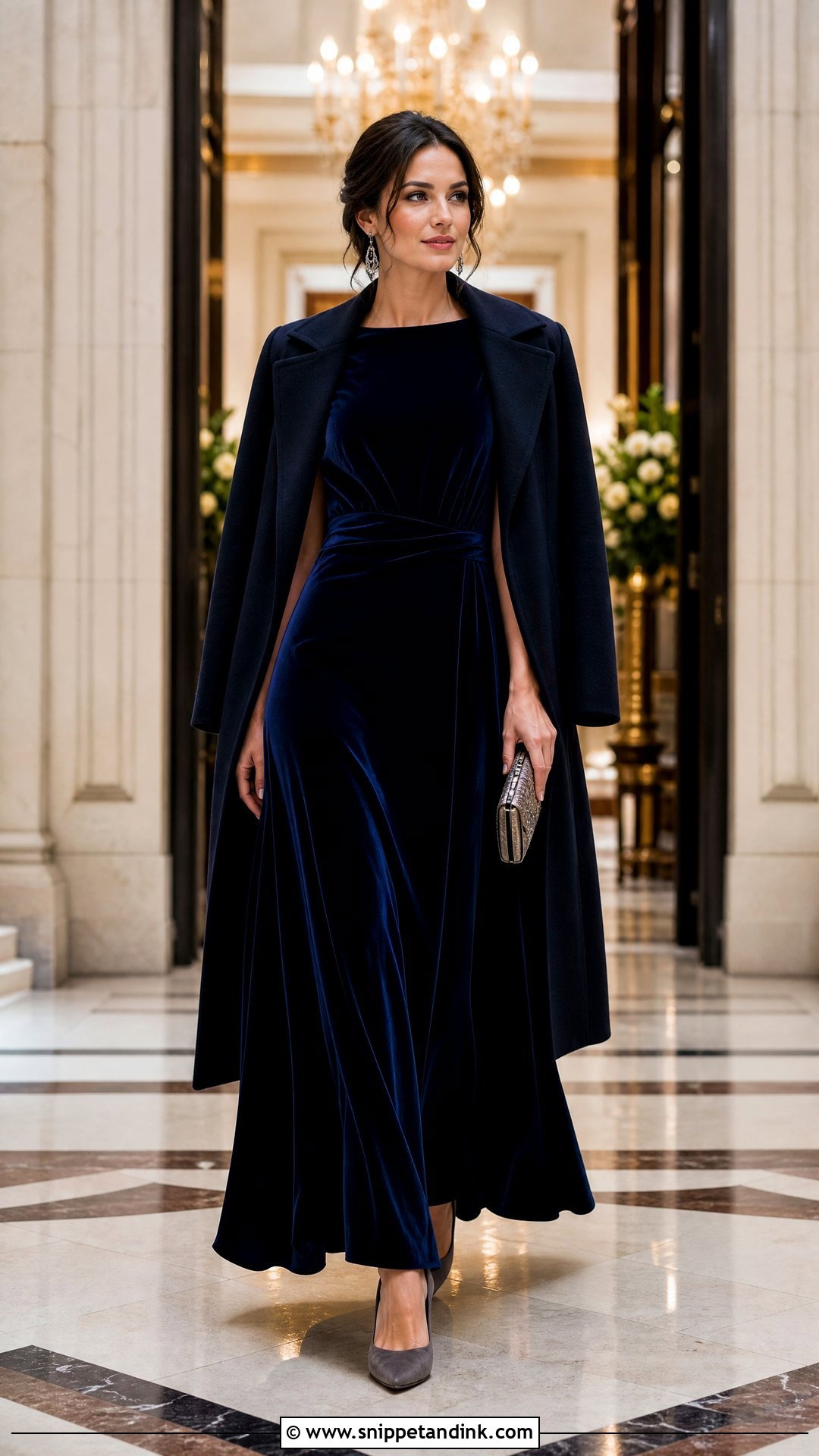 Navy Velvet Maxi Dress for a Fall Wedding - Snippet and Ink - 20 What to Wear to a Fall Wedding Ideas
