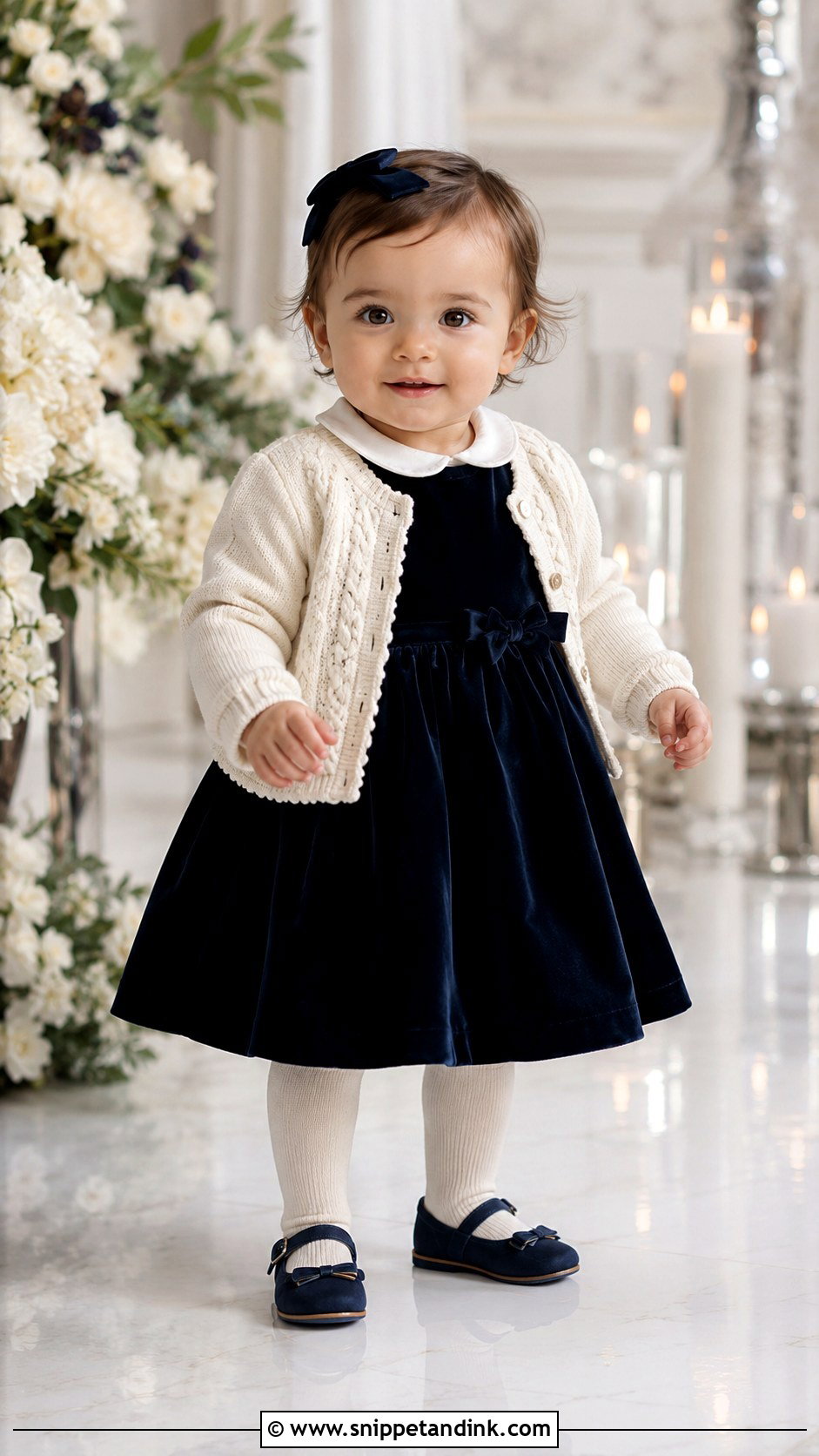 Navy Velvet Winter Wedding Baby Dress - Snippet and Ink - 20 Baby Dresses for Wedding