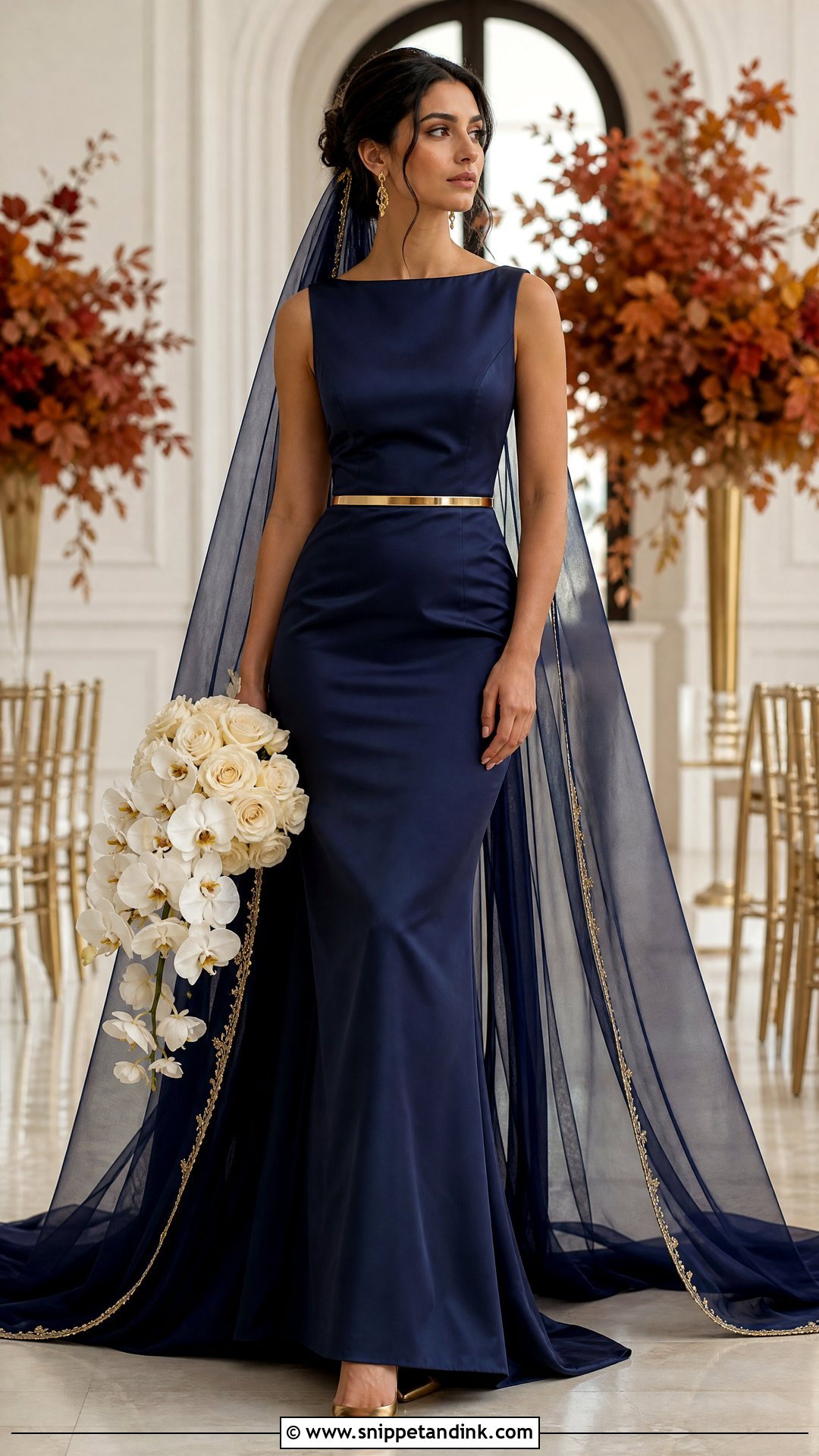 Navy Wedding Dress With Gold Accessories - Snippet and Ink - 20 Navy Wedding Dress Ideas