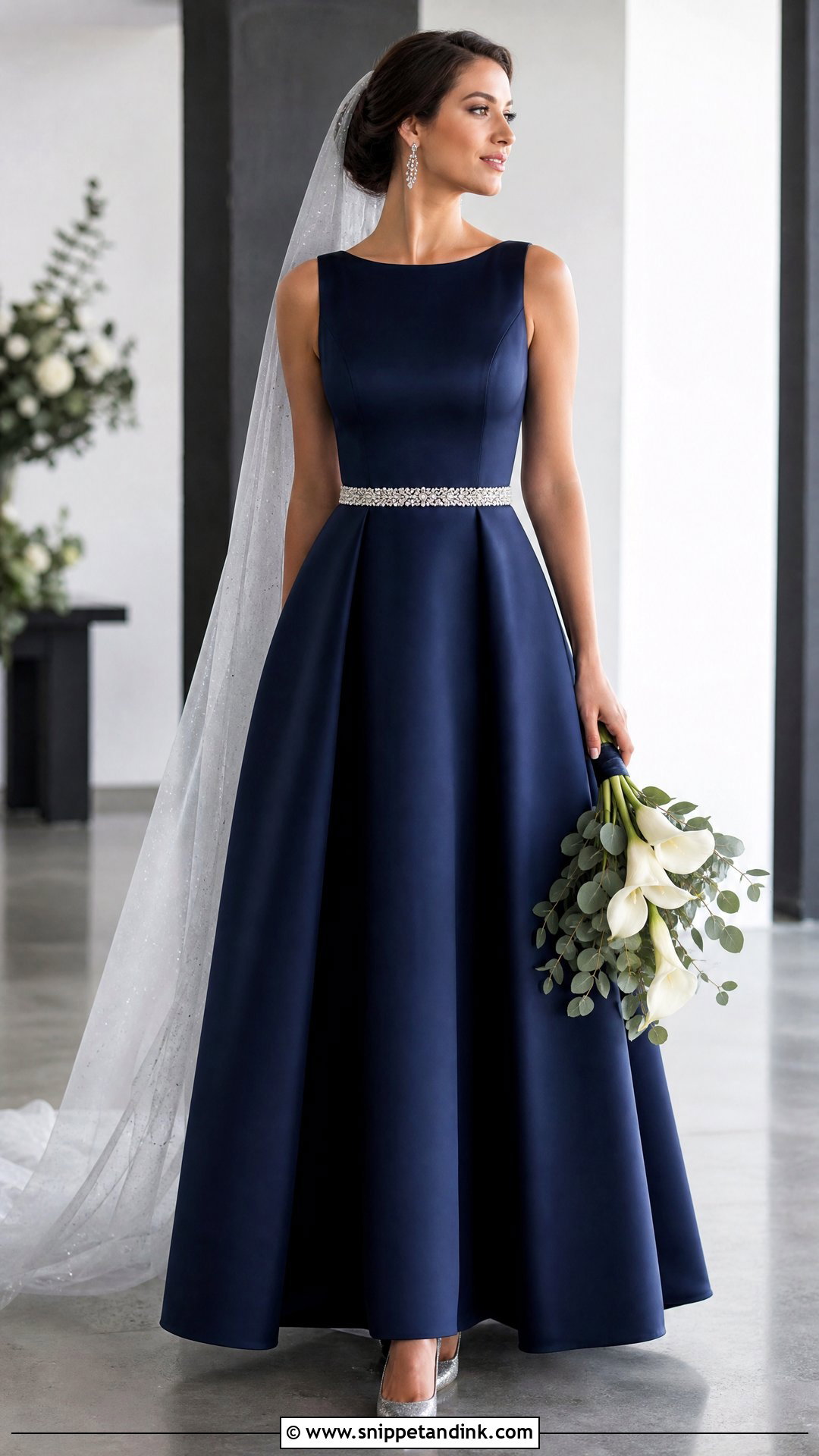 Navy Wedding Dress With Silver Accessories - Snippet and Ink - 20 Navy Wedding Dress Ideas