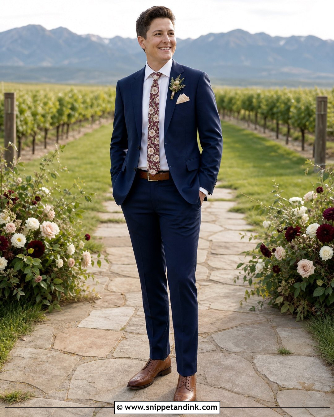 Navy Wedding Suit With Floral Tie - Snippet and Ink - 20 Dapper Bride Ideas