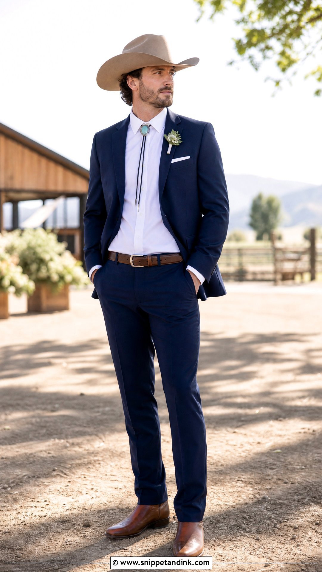 Navy Western Wedding Suit With Bolo Tie - Snippet and Ink - 20 Western Wedding Suit Ideas