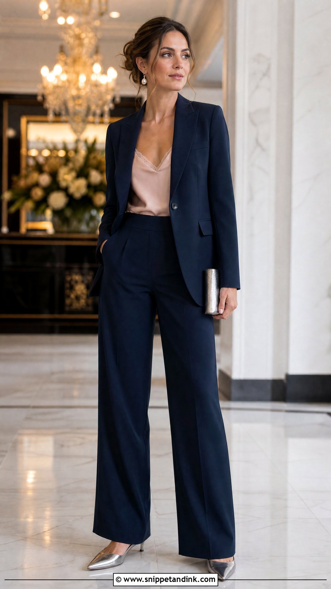 Navy Wide Leg Pantsuit For Wedding - Snippet and Ink - 20 Wedding Outfit Pants Women Ideas