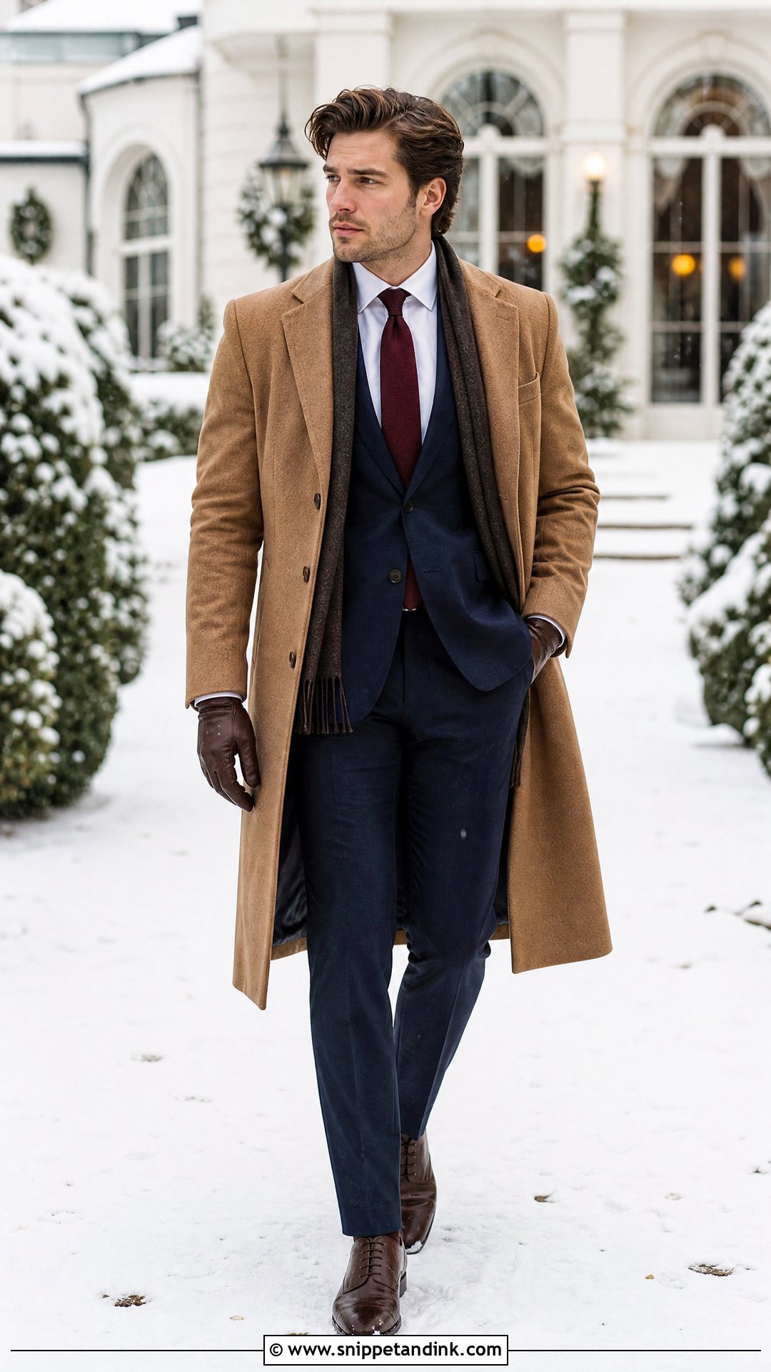 Navy Winter Wedding Suit With Camel Overcoat - Snippet and Ink - 20 Winter Wedding Suit Ideas