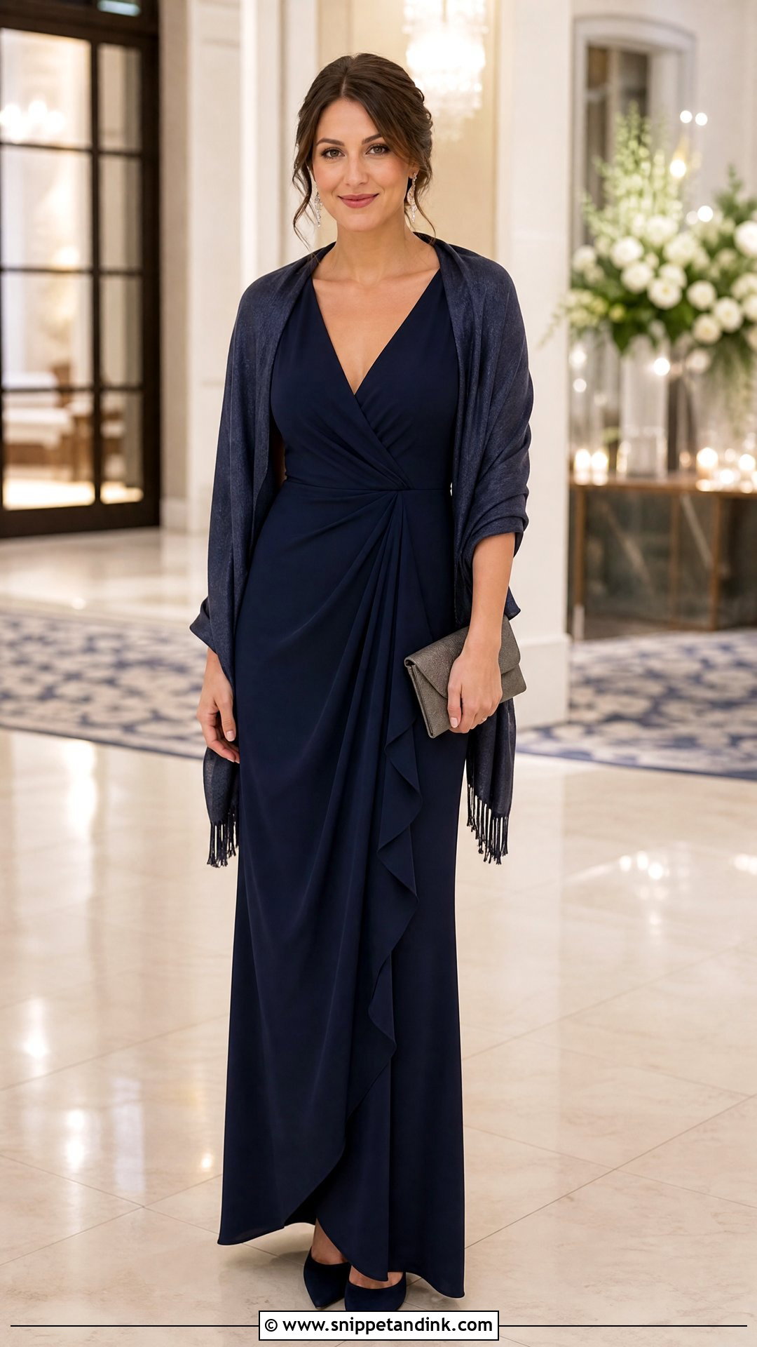 Navy Wrap Fall Bridesmaid Gown - Snippet and Ink - 20 Fall Wedding Party Attire Ideas