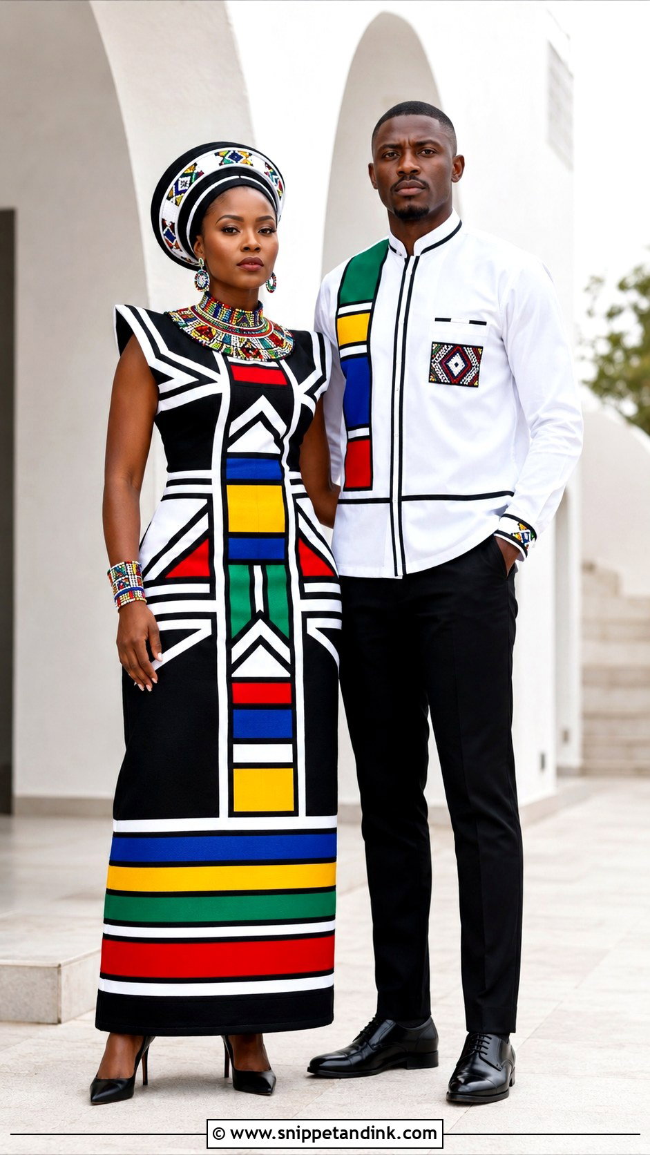 Ndebele Patterned Couple Outfit - Snippet and Ink - 20 African Traditional Wear for Couples Ideas
