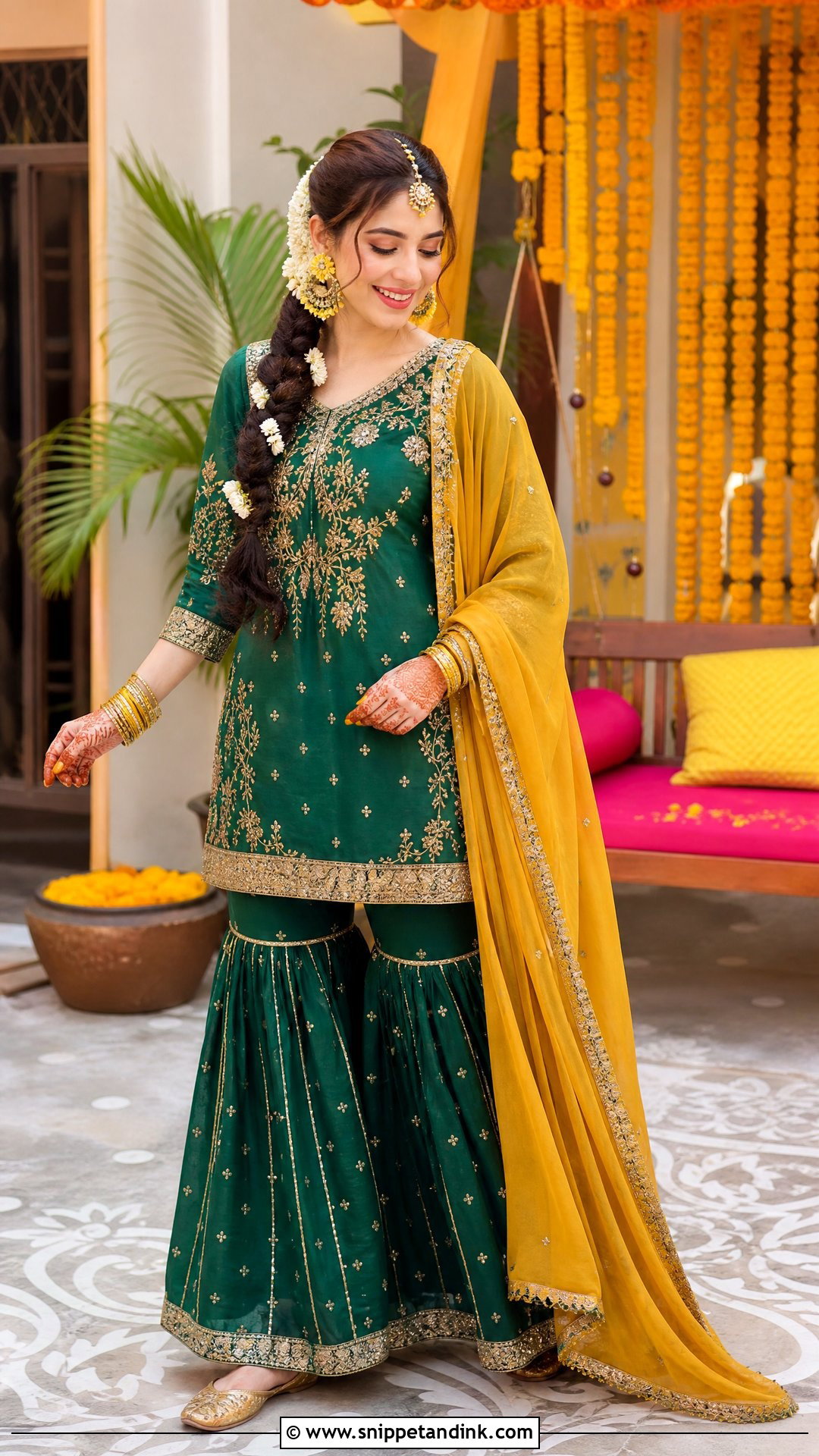 Neelam Muneer Emerald Green Mehndi Gharara - Snippet and Ink - 20 Neelam Muneer Bridal Dress Ideas