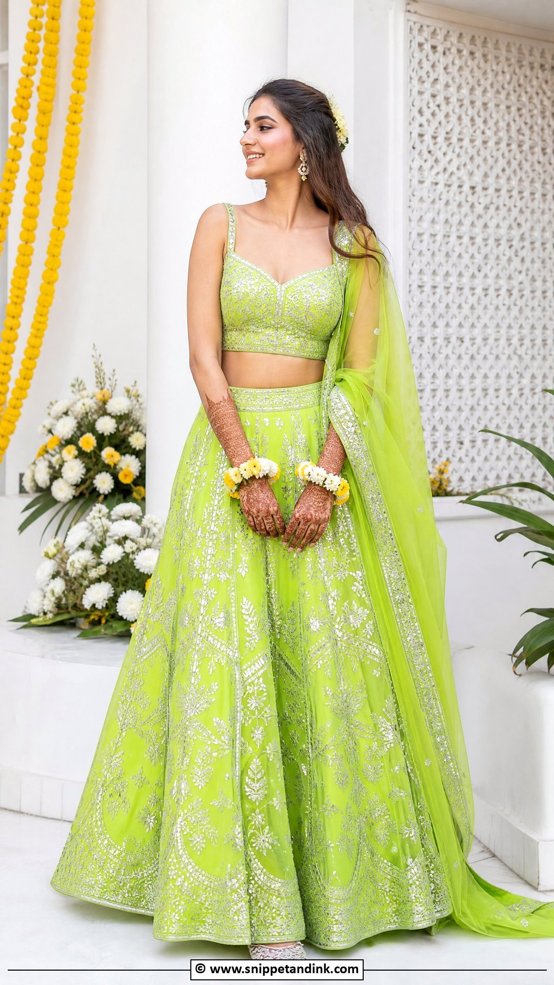Neon Green Mehendi Outfit - Snippet and Ink - 35 Mehendi Outfits for Bride