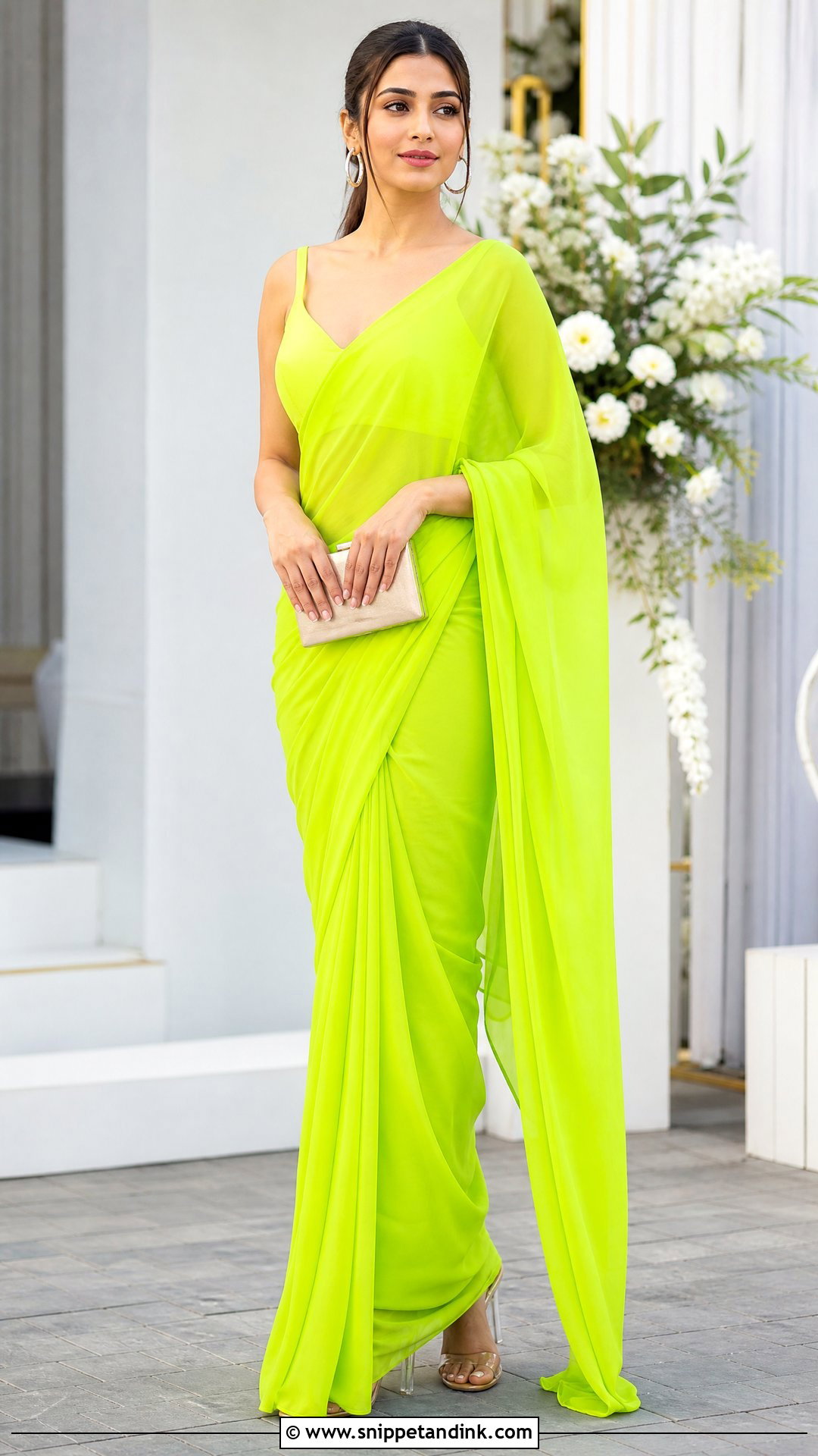 Neon Saree With Minimal Blouse - Snippet and Ink - 20 New Sadi Designs 2023