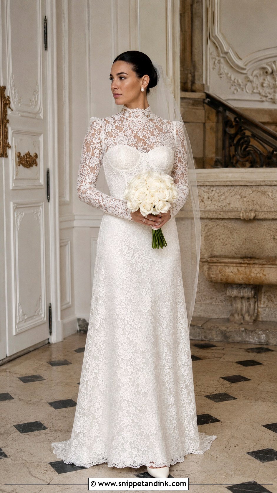 Netta Benshabu High Neck Lace Wedding Dress - Snippet and Ink - 20 Netta Benshabu Wedding Dress Ideas