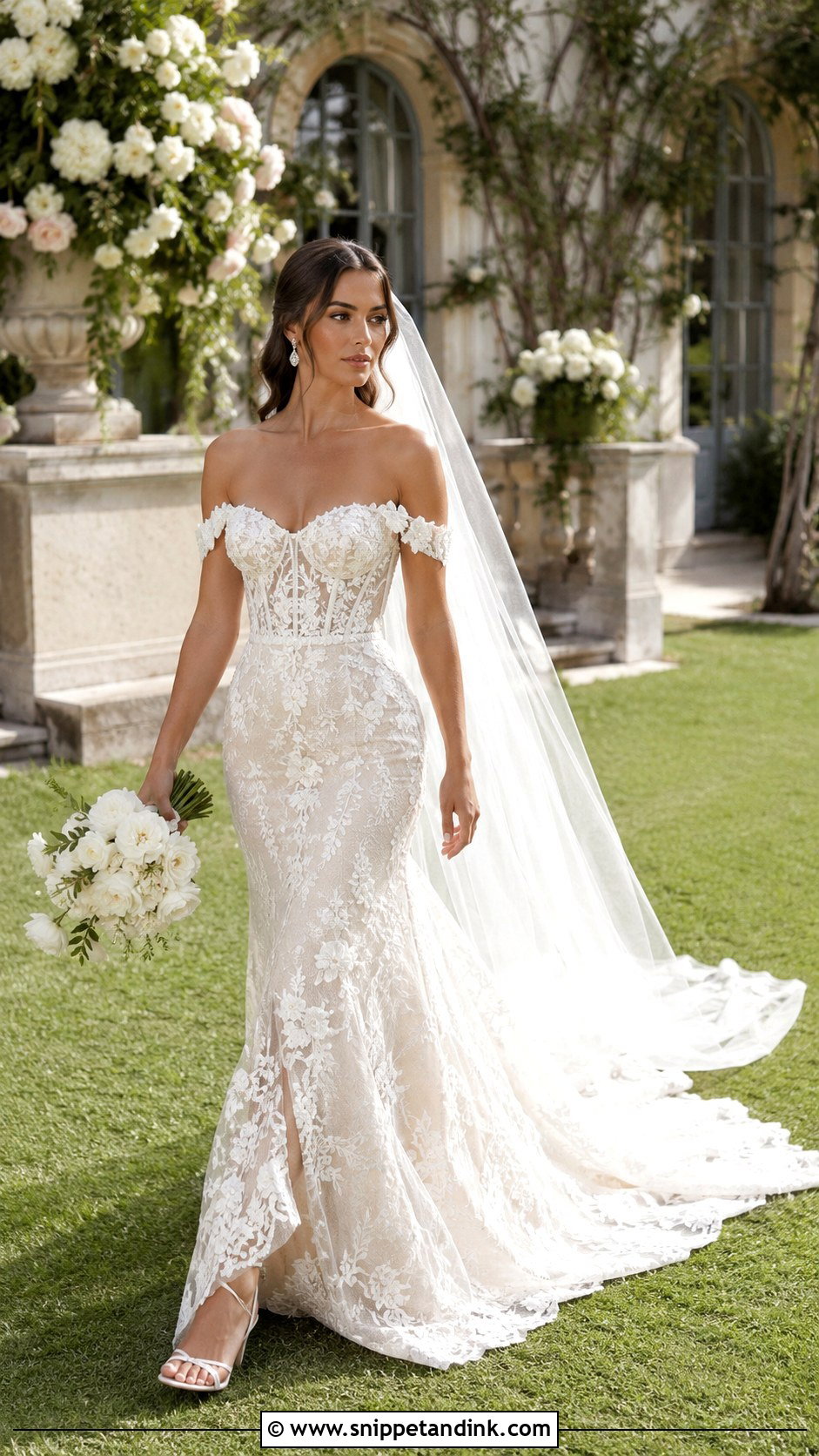 Netta Benshabu Off The Shoulder Wedding Dress - Snippet and Ink - 20 Netta Benshabu Wedding Dress Ideas