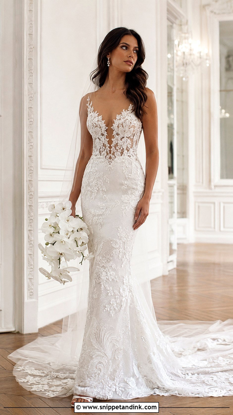 Netta Benshabu Plunging Neckline Wedding Dress - Snippet and Ink - 20 Netta Benshabu Wedding Dress Ideas
