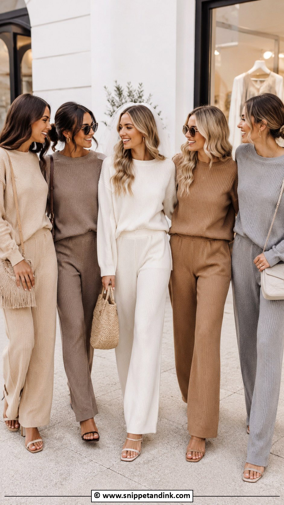 Neutral Matching Set Group Outfit - Snippet and Ink - 30 Bachelorette Outfit Ideas Group