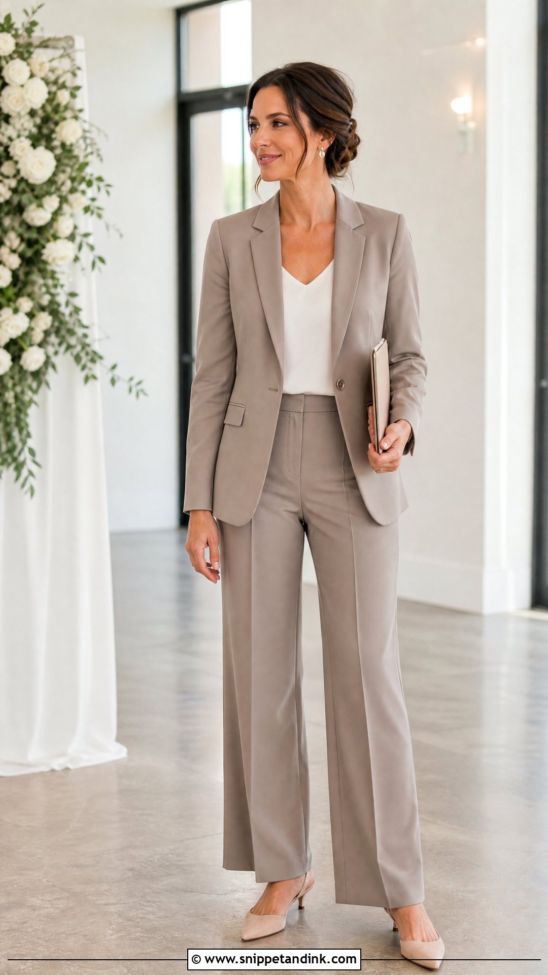 Neutral Pantsuit Wedding Officiant Attire - Snippet and Ink - 25 Wedding Officiant Attire Ideas