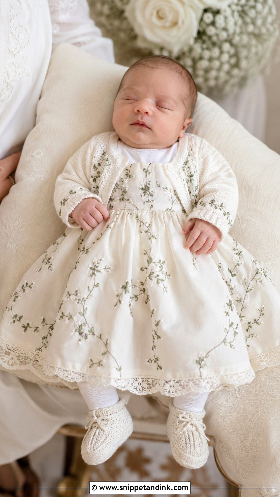 Newborn Wedding Embroidered Gown - Snippet and Ink - 20 Newborn Wedding Outfit Ideas