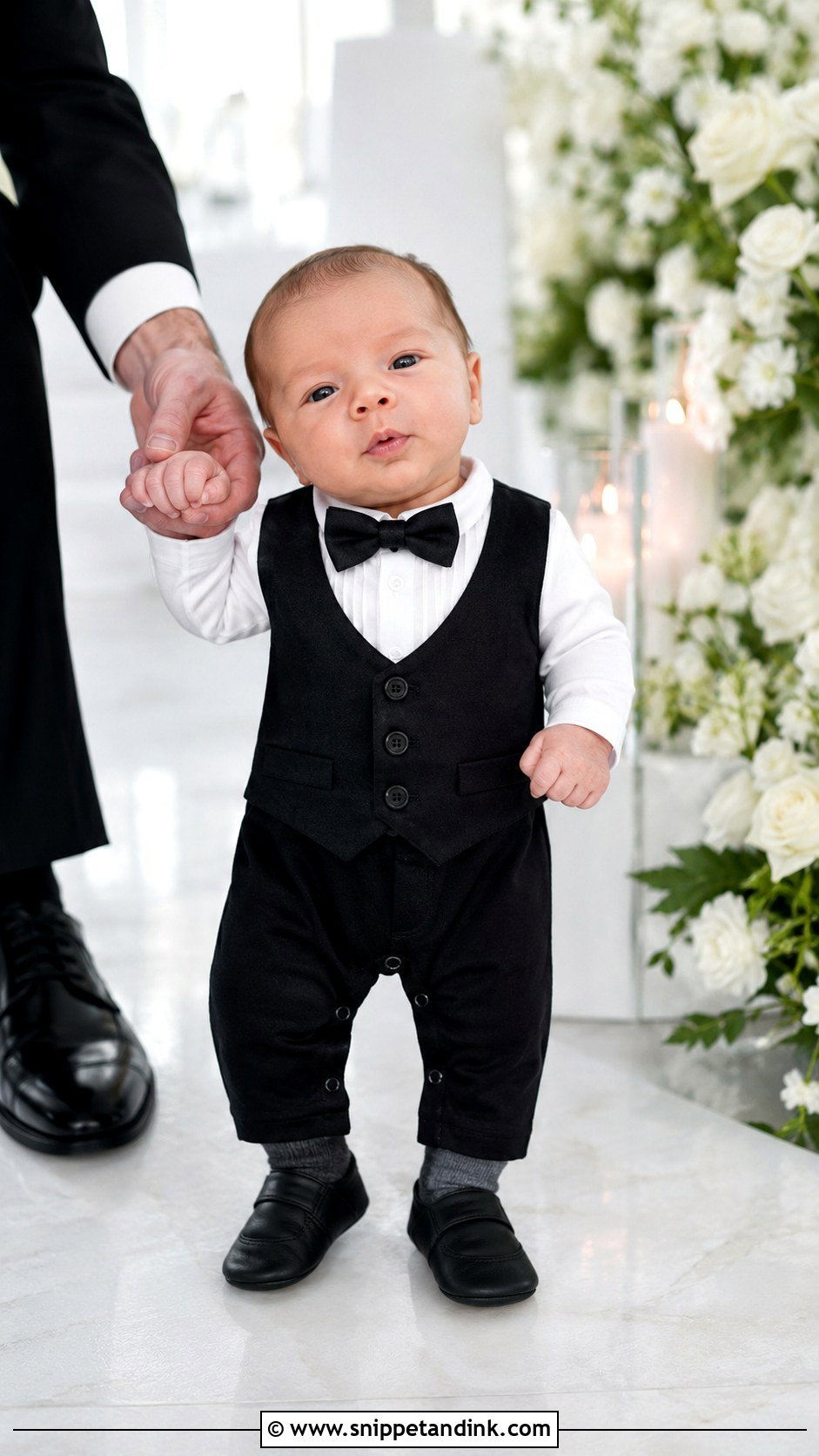 Newborn Wedding Mini Tuxedo Romper - Snippet and Ink - 20 Newborn Wedding Outfit Ideas