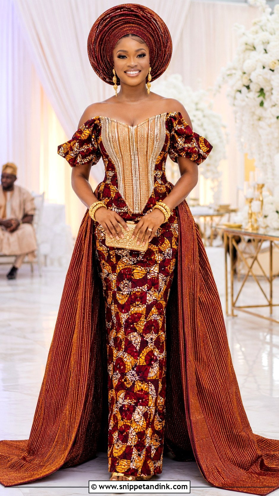 Nigerian Ankara And Aso Oke Fusion Bridal Outfit - Snippet and Ink - 20 Bridal Traditional Dresses Nigeria