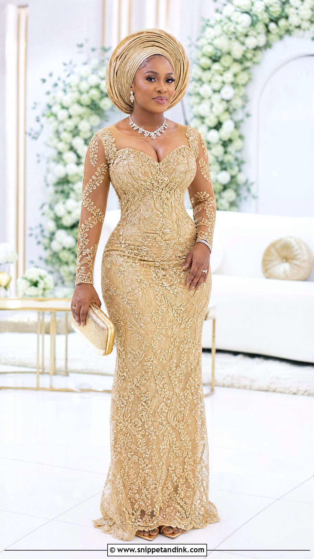 Nigerian Gold Lace Bridal Dress - Snippet and Ink - 25 Traditional Nigerian Wedding Dresses