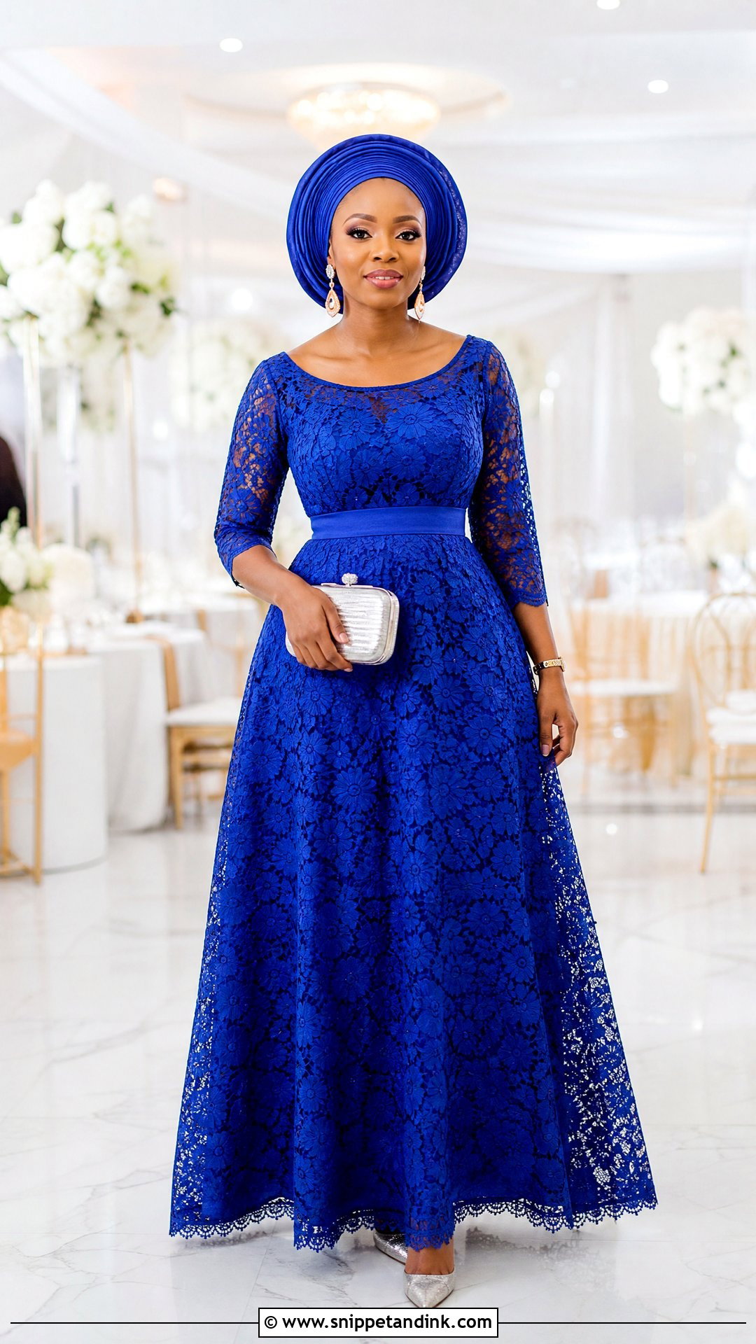 Nigerian Lace A Line Gown With Beaded Accessories - Snippet and Ink - 20 Nigerian Lace Dress Styles Traditional Weddings