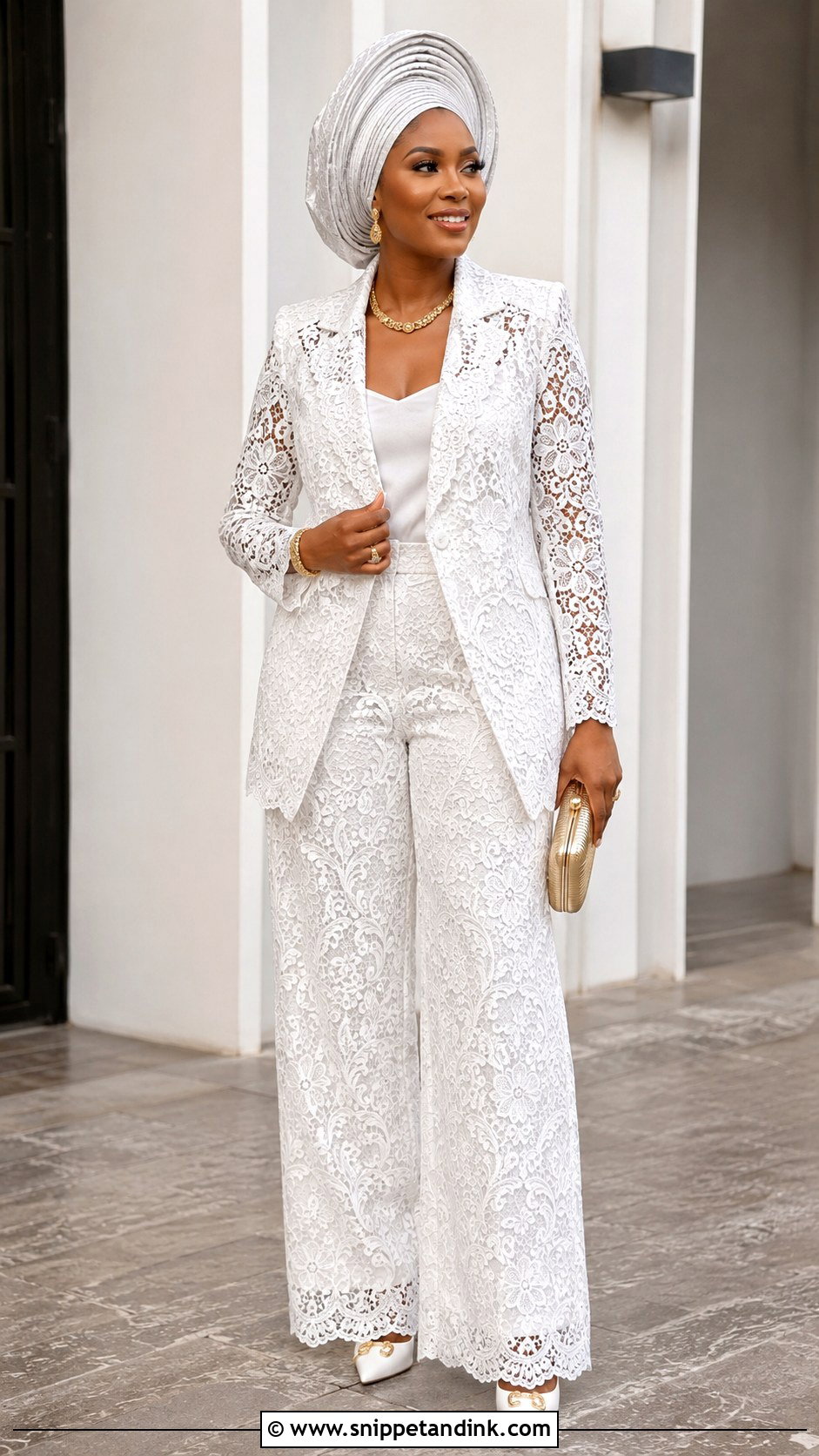 Nigerian Lace Blazer And Trousers - Snippet and Ink - 25 Nigerian Lace Styles for Wedding