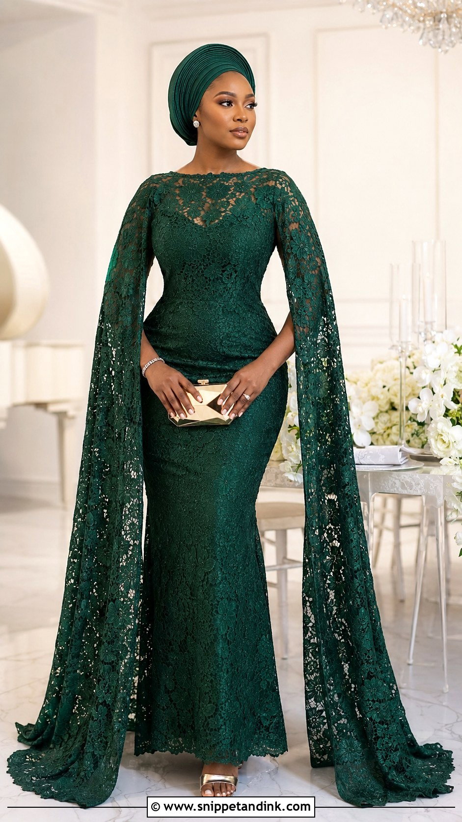 Nigerian Lace Cape Gown - Snippet and Ink - 25 Nigerian Lace Styles for Wedding