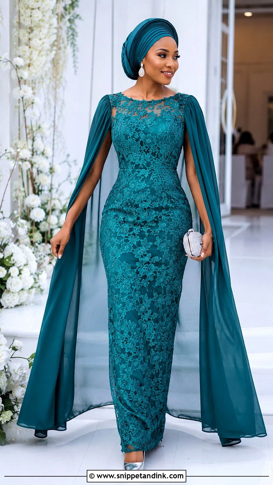 Nigerian Lace Cape Gown With Pointed Pumps - Snippet and Ink - 20 Nigerian Lace Dress Styles Traditional Weddings