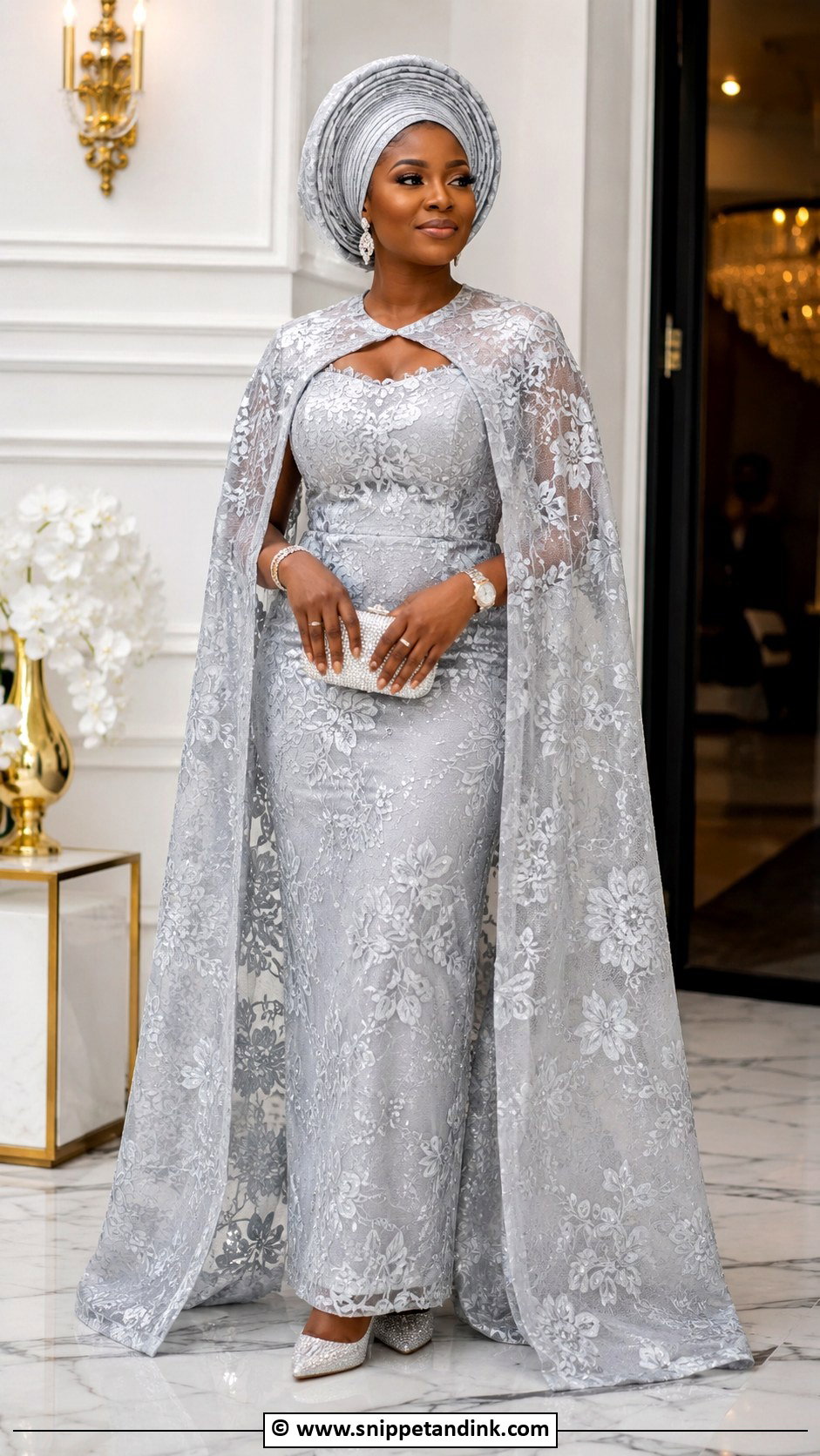 Nigerian Lace Cape Gown - Snippet and Ink - 35 Nigerian Lace Gown Styles