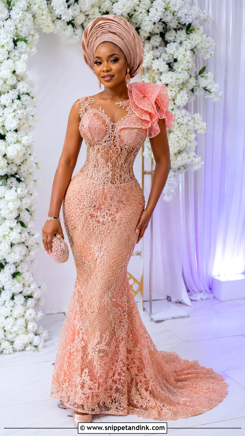 Nigerian Lace Gown With Gele And Heels - Snippet and Ink - 25 Latest Style for Lace Gown Ideas