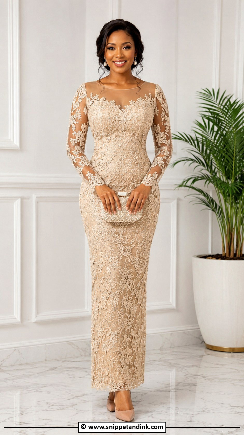 Nigerian Lace Gown With Illusion Neckline - Snippet and Ink - 35 Nigerian Lace Gown Styles