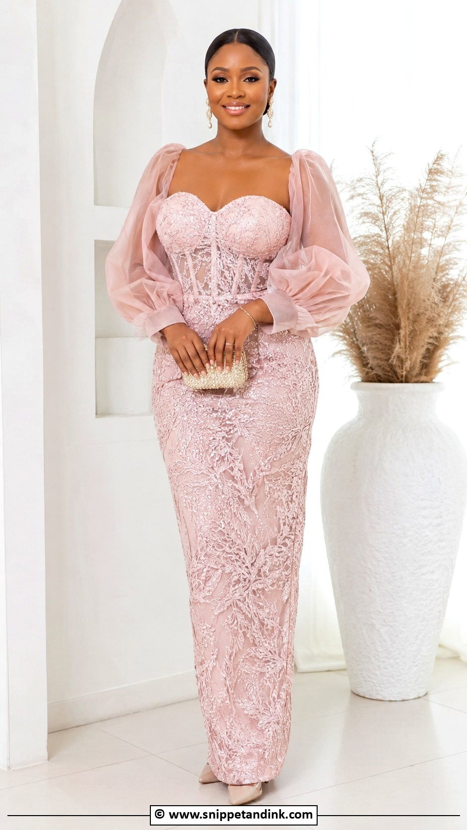 Nigerian Lace Gown With Organza Sleeves - Snippet and Ink - 35 Nigerian Lace Gown Styles