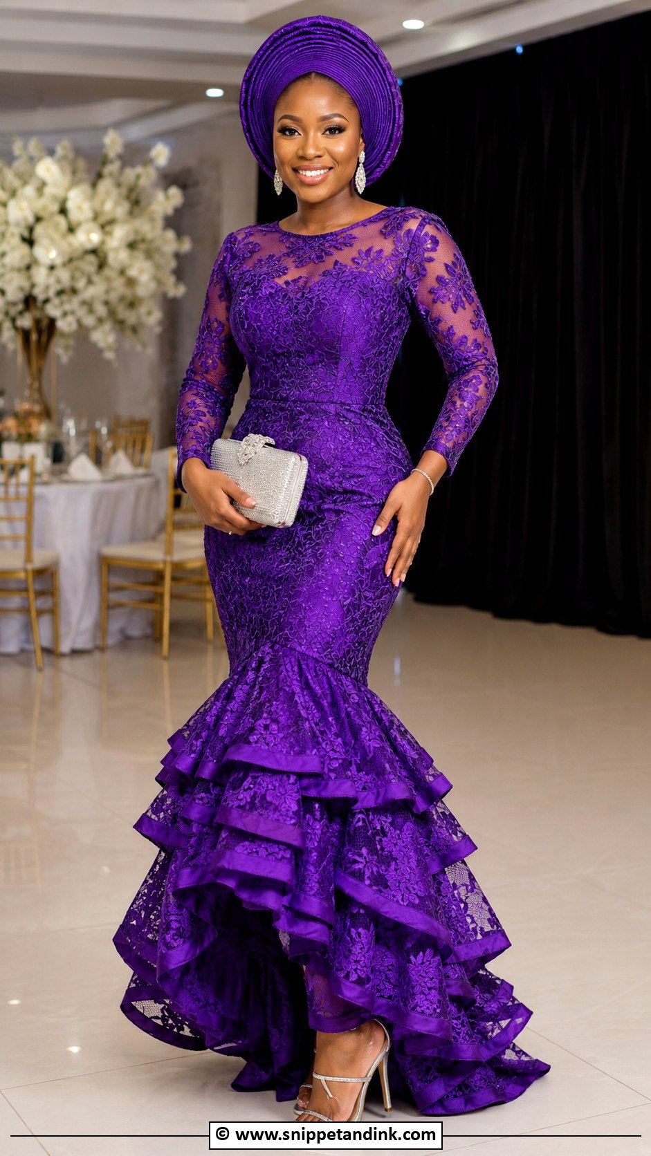 Nigerian Lace Gown With Ruffle Hem - Snippet and Ink - 35 Nigerian Lace Gown Styles