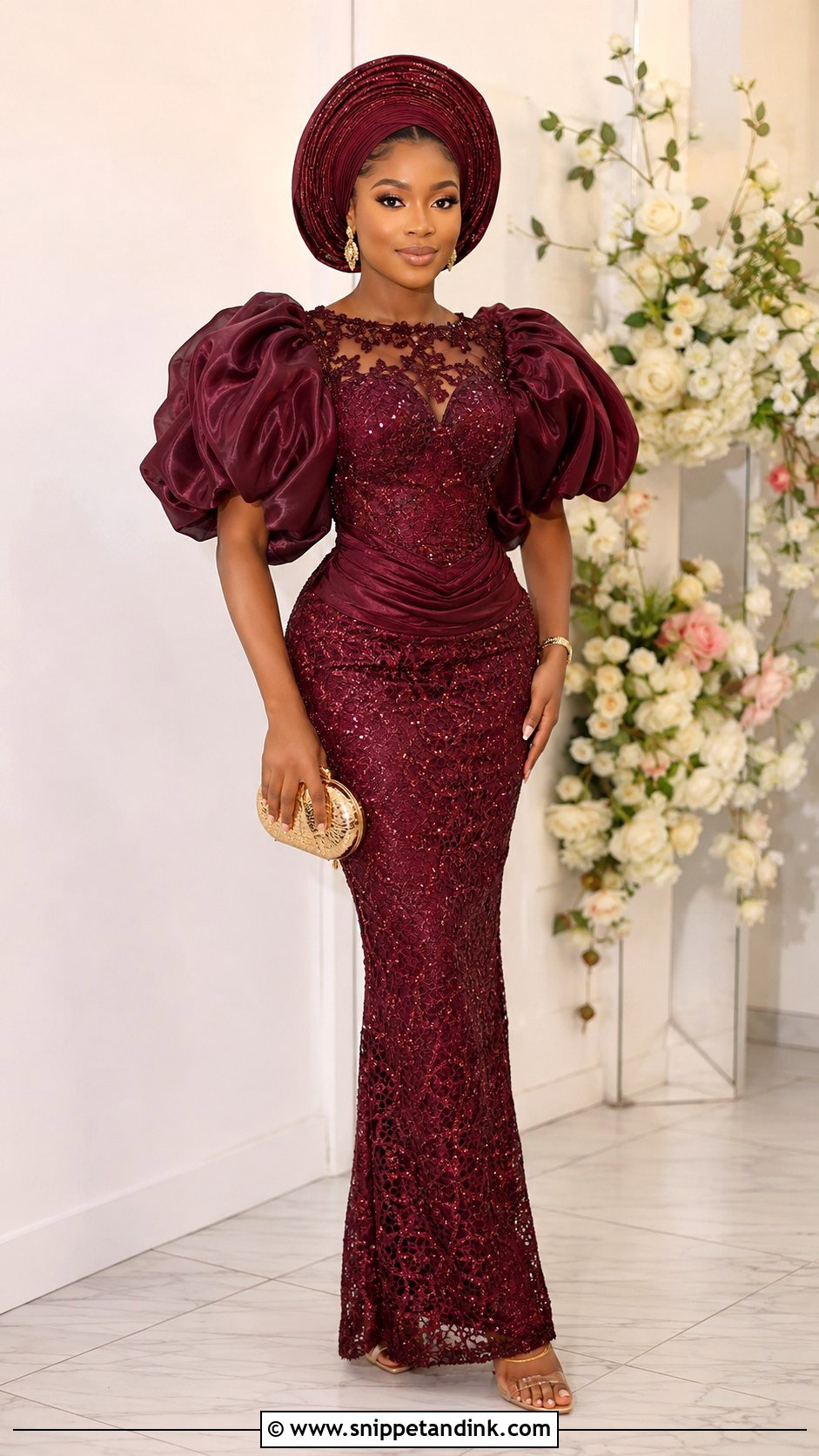 Nigerian Lace Gown With Statement Sleeves - Snippet and Ink - 25 Nigerian Lace Styles for Wedding