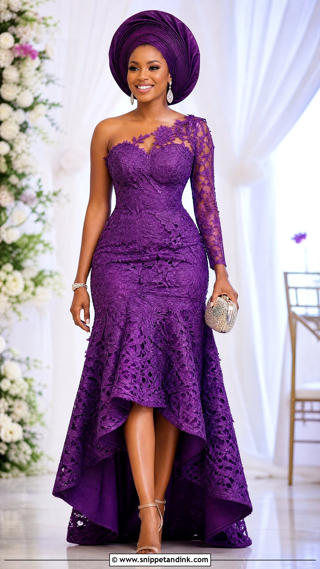 Nigerian Lace High Low Gown With Ankle Strap Heels - Snippet and Ink - 20 Nigerian Lace Dress Styles Traditional Weddings