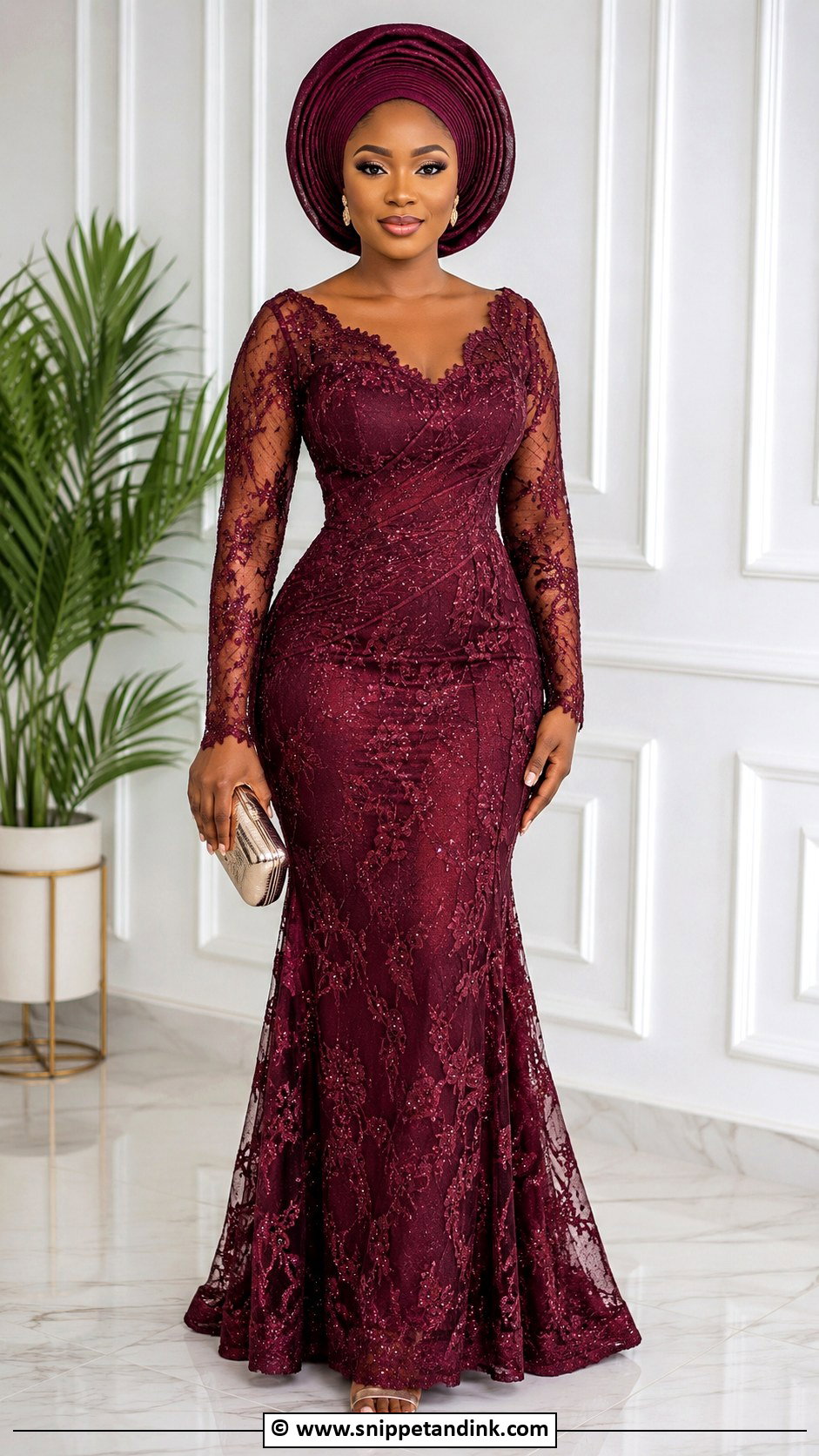 Nigerian Lace Long Sleeve Gown - Snippet and Ink - 35 Nigerian Lace Gown Styles