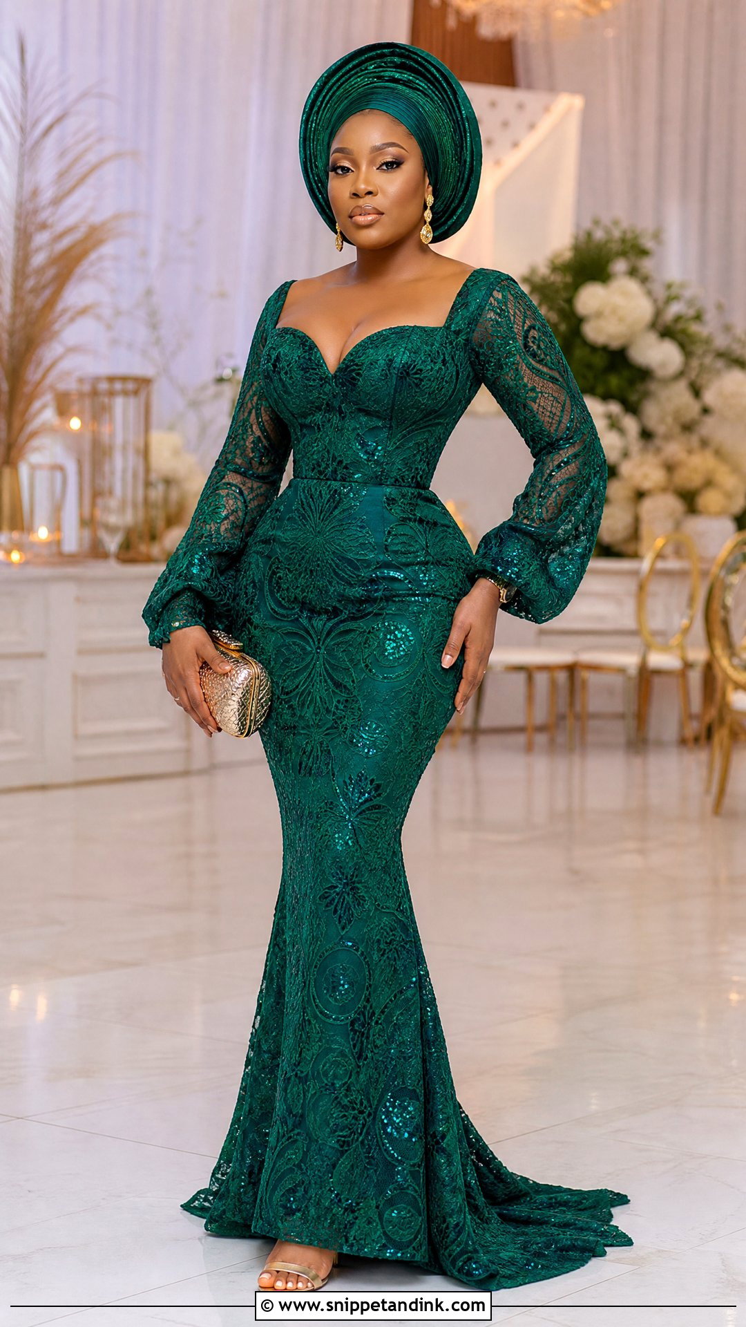 Nigerian Lace Mermaid Gown With Gele - Snippet and Ink - 20 Nigerian Lace Dress Styles Traditional Weddings