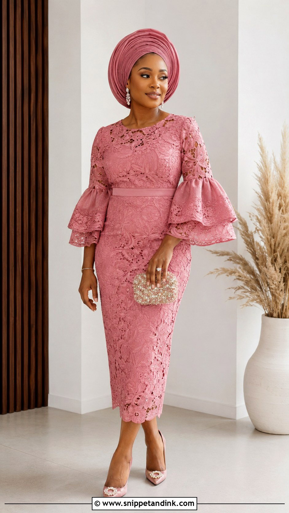 Nigerian Lace Midi Gown - Snippet and Ink - 25 Nigerian Lace Styles for Wedding