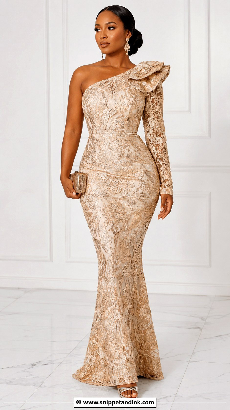 Nigerian Lace One Shoulder Gown - Snippet and Ink - 35 Nigerian Lace Gown Styles