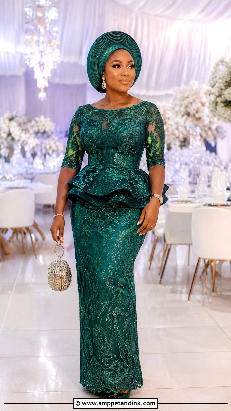 Nigerian Lace Peplum Gown for Weddings - Snippet and Ink - 20 African Dress Designs for Weddings
